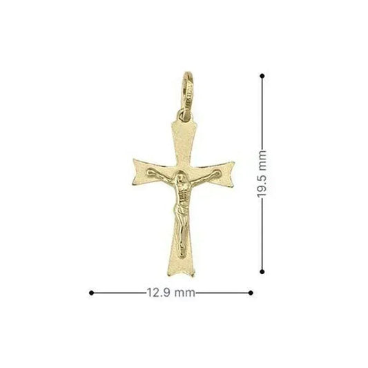 14 Karat Yellow Gold Flat Religious Classic Italian Cross Pendant with Crucifix