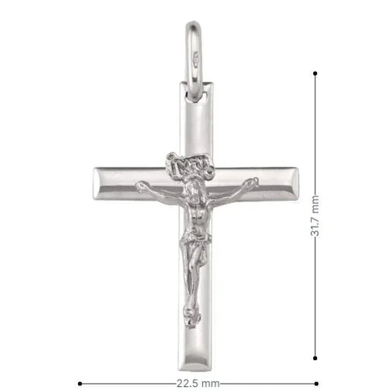 14k White Gold Religious Classic Italian Cross with Crucifix