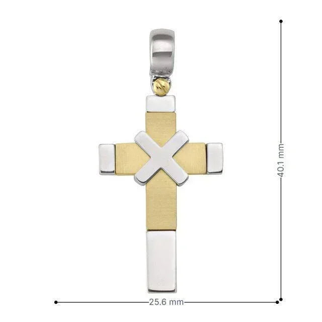 14 Karat White and Yellow Gold Fancy Religious Italian Cross
