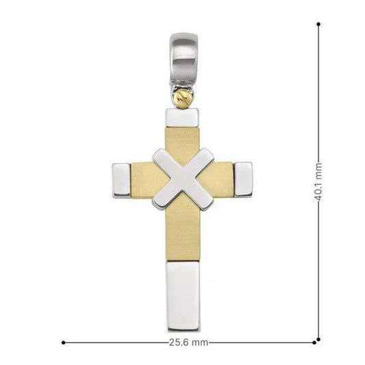 14 Karat White and Yellow Gold Fancy Religious Italian Cross