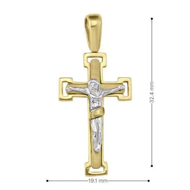 14k Yellow Gold Fancy Religious Italian Cross with White Gold Crucifix