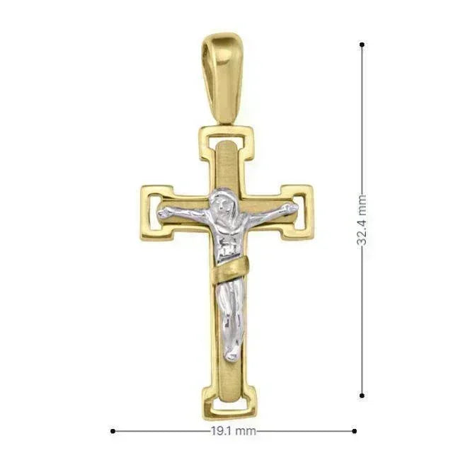 14k Yellow Gold Fancy Religious Italian Cross with White Gold Crucifix