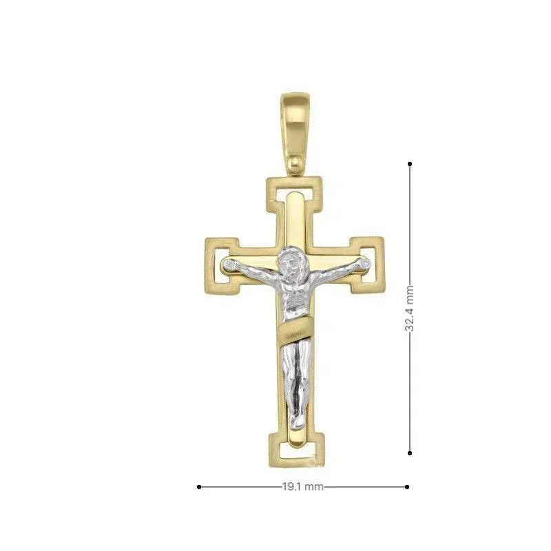 14k Yellow Gold Fancy Religious Italian Cross with White Gold Crucifix