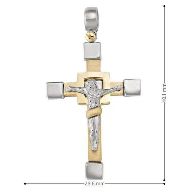 14k White and Yellow Gold Fancy Religious Italian Cross With Crucifix
