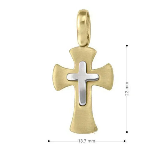 14 Karat Yellow and White Gold Religious Italian Cross