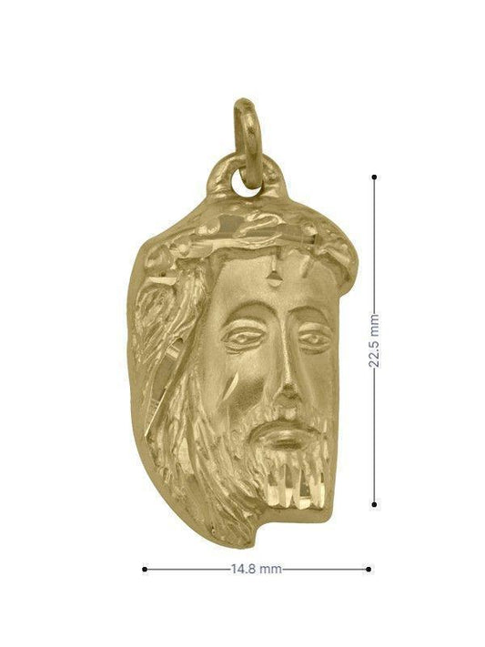 14 Karat Small Yellow Gold Solid Medallion with Jesus
