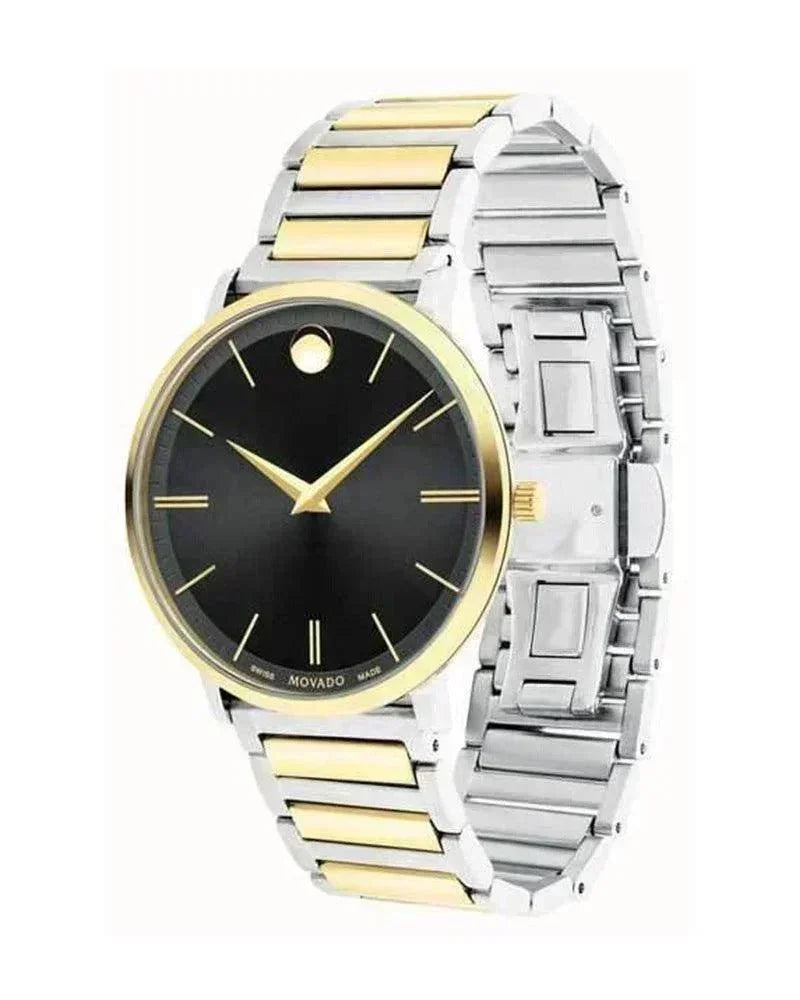 Movado Ultra Slim Black Dial Two Tone Men's Watch 0607169