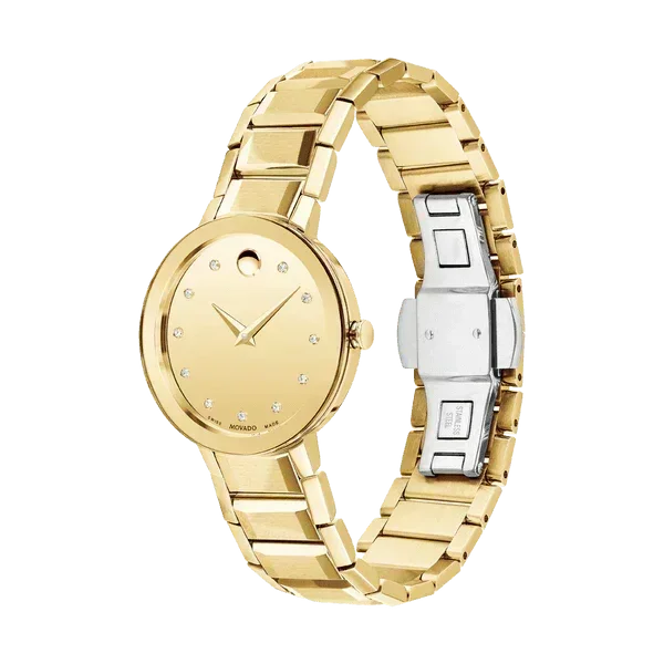 Movado Quartz Diamond Gold Dial Women s Watch 0607550 Obsessions Jewellery