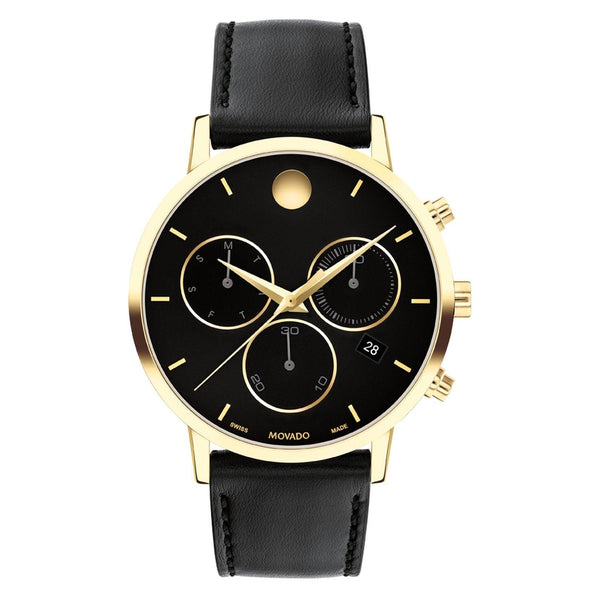 Movado black and gold watch new arrivals