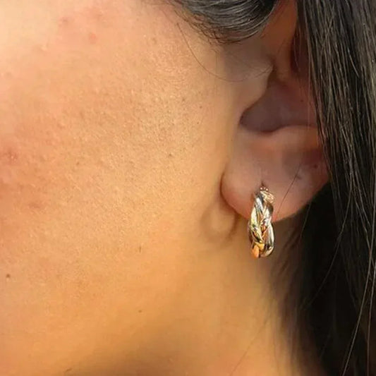 10K Yellow White And Rose Gold Twist Hoop And Sleepers Earrings