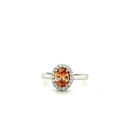 November Birthstone Oval Halo Ring in Sterling Silver