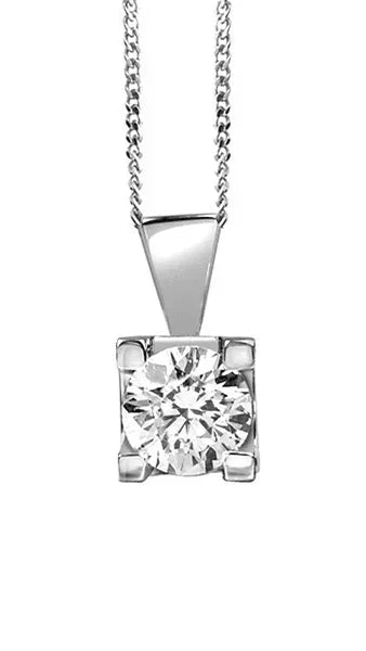 Canadian Diamond 0.25ct Solitaire Pendant in Four Claw Setting Set in 14K White Gold