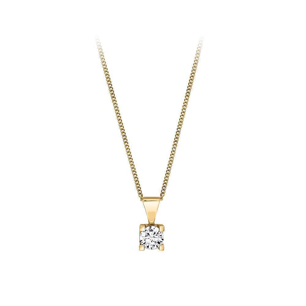 Canadian Diamond 0.10ct Solitaire Pendant in Four Claw Setting Set in 14K Yellow Gold