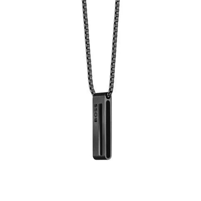 Hugo Boss Jewellery Stainless Steel Engravable Necklace Sarkis For Men, Black 1580371