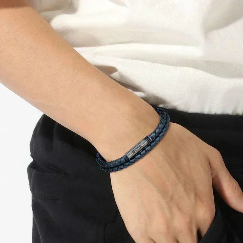 Hugo Boss Jewellery Men's Ares Blue Braided Double Leather Bracelet 1580494M
