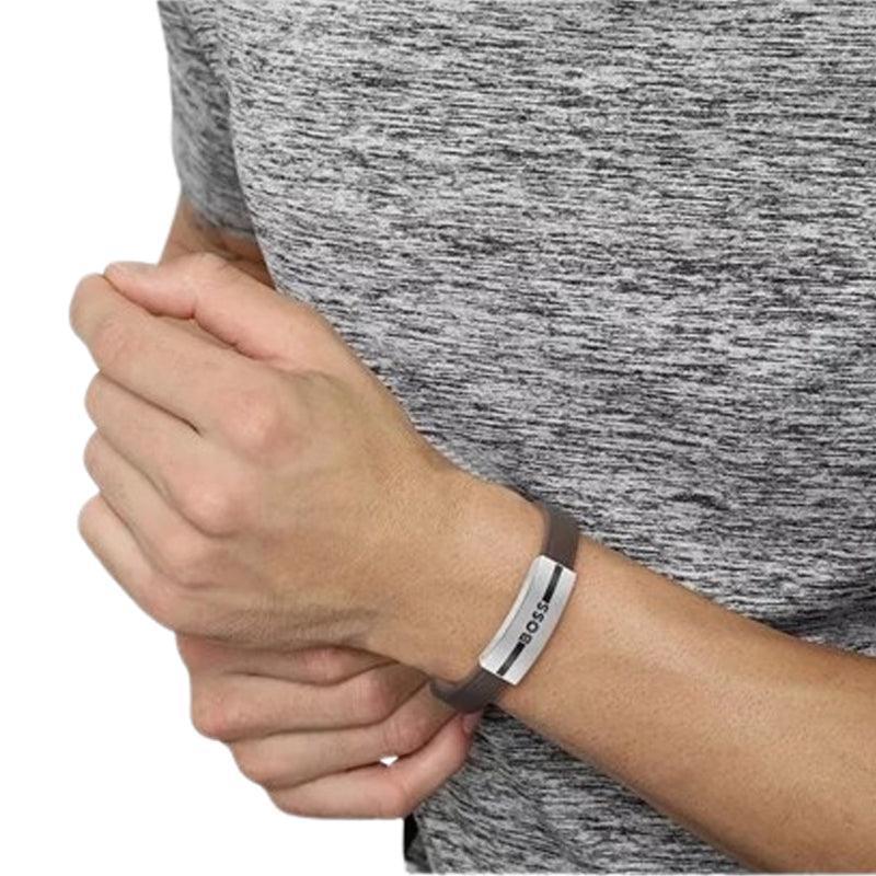 Hugo Boss Jewellery Men's Stainless Steel Brown Leather Bracelet 1580496M