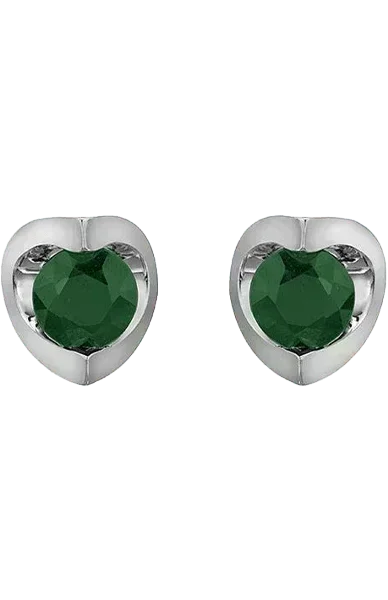 10K White Gold 4mm Emerald Earring