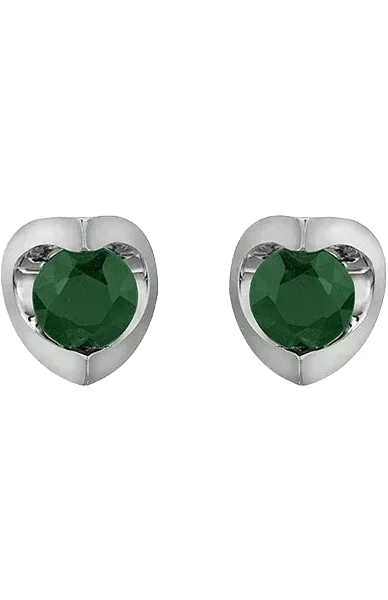 10K White Gold 4mm Emerald Earring