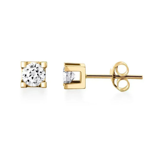 Canadian Diamond 0.10ct Solitaire Earrings in Four Claw Setting Set in 14K Yellow Gold