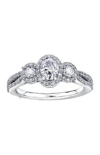 14K White Gold 1.00TDW Oval Diamond Past Present and Future Engagement Ring