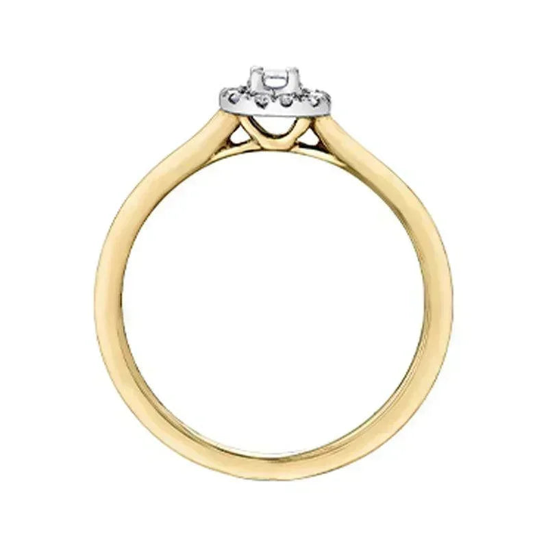10K Yellow and White Gold 0.20 Carat Emerald Cut Diamond Halo Ring