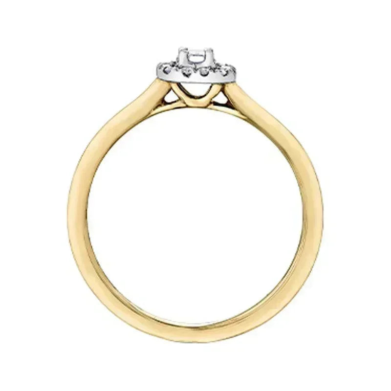 10K Yellow and White Gold 0.20 Carat Emerald Cut Diamond Halo Ring