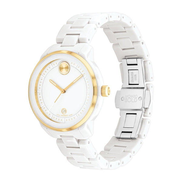 Movado white ceramic outlet diamond watch