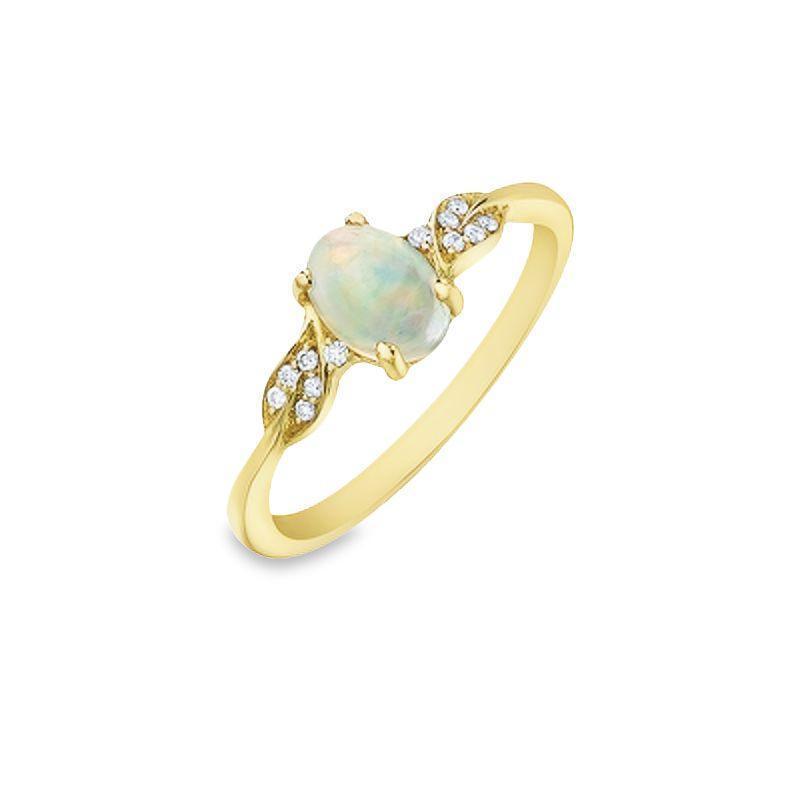 0.04TDW Diamond & 7X5MM Opal Gemstons Ring in 10K Yellow Gold