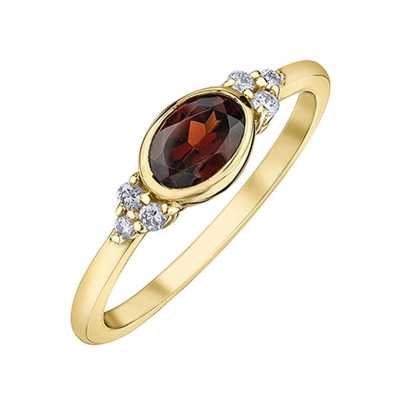 0.08CT Diamond and 6X4MM Garnet Gemstone in 10K Yellow Gold