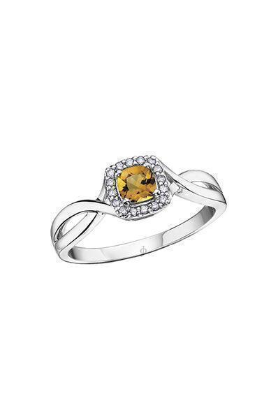 10K White Gold Citrine and 0.07TDW Diamond Halo Ring