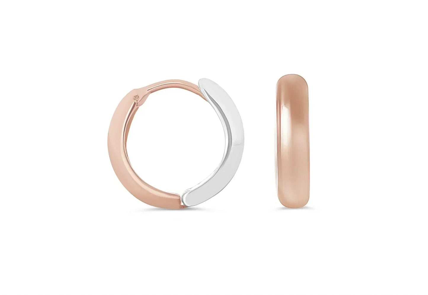 10K Rose & White Gold High Polish Plain Huggies Earrings