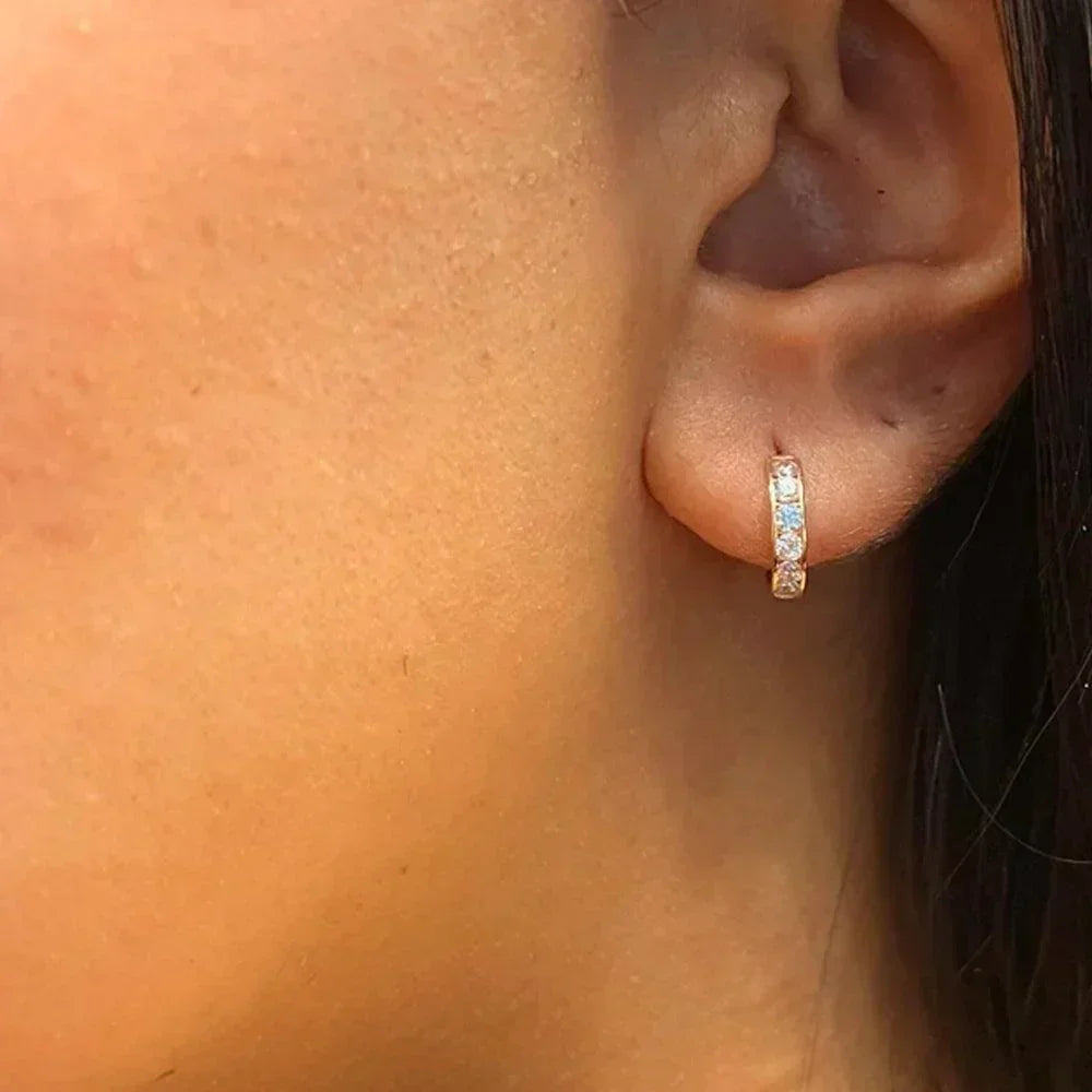 10K Yellow Gold Channel Set with CZs Mini Huggies Earrings