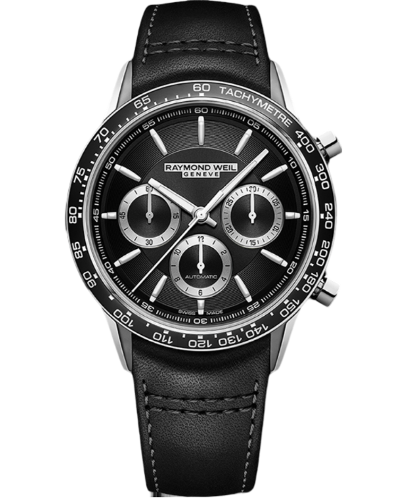 Raymond Weil Freelancer Men’s Automatic Chronograph Black Leather Strap Watch 7741-sc1-20021