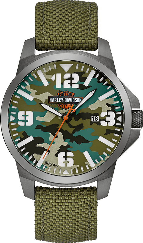 Harley-Davidson® Men's Bar & Shield Logo factory Camo Print Stainless Steel Watch