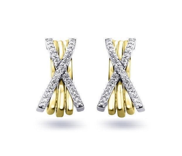 0.25TDW Vintage style X Hoop Diamond Earrings with 10K Yellow Gold