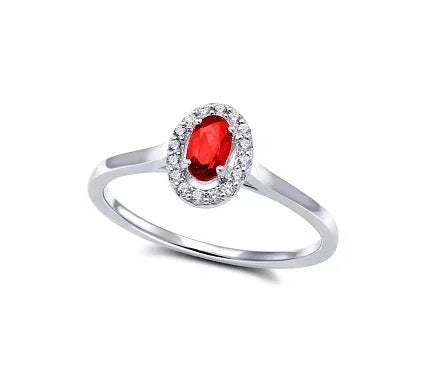 10K White Gold Oval Ruby & 0.10TDW Diamond Halo Ring