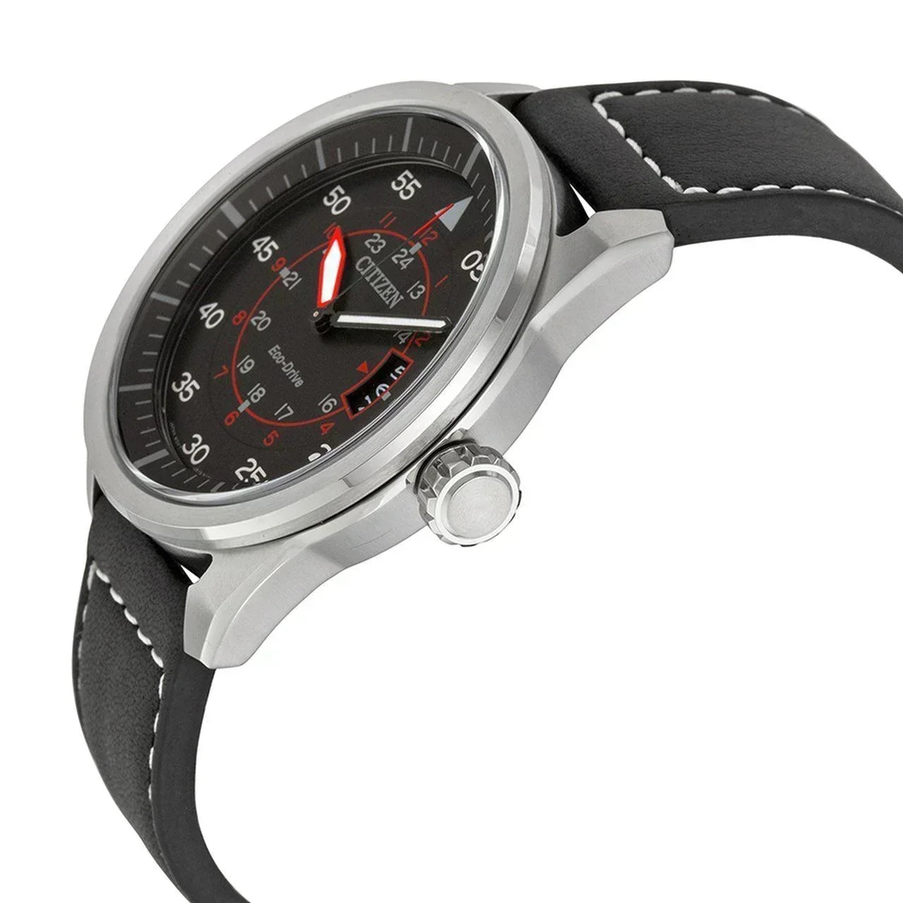 Citizen Avion Eco Drive Black Dial Black Leather Men's Watch AW1361-01E