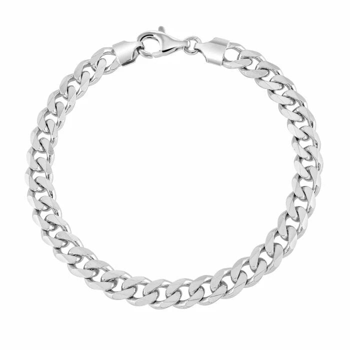 Sterling Silver 7.5mm Men's Curb Link Italian Bracelet