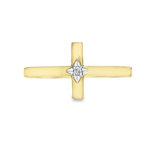 0.10TDW Diamond Cross Ring in 10K Yellow Gold