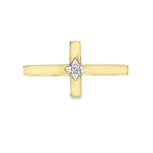 0.10TDW Diamond Cross Ring in 10K Yellow Gold