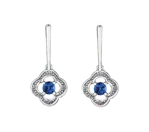 10k White Gold Blue Sapphire and Diamond Long Drop Earring