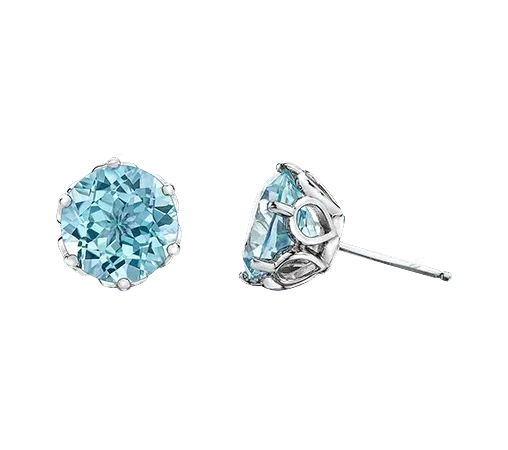 10k White Gold Classic Blue Topaz Stud Earrings