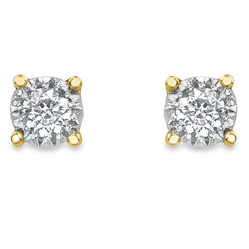 10K Yellow Gold and 0.10 TDW Diamond Illusion Set Stud Earrings