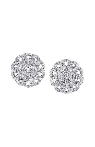 10K White Gold 1.00TDW Diamond Floral Stud Earrings
