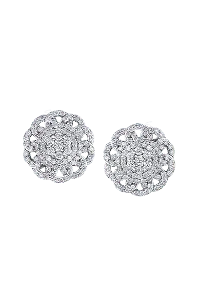 10K White Gold 1.00TDW Diamond Floral Stud Earrings