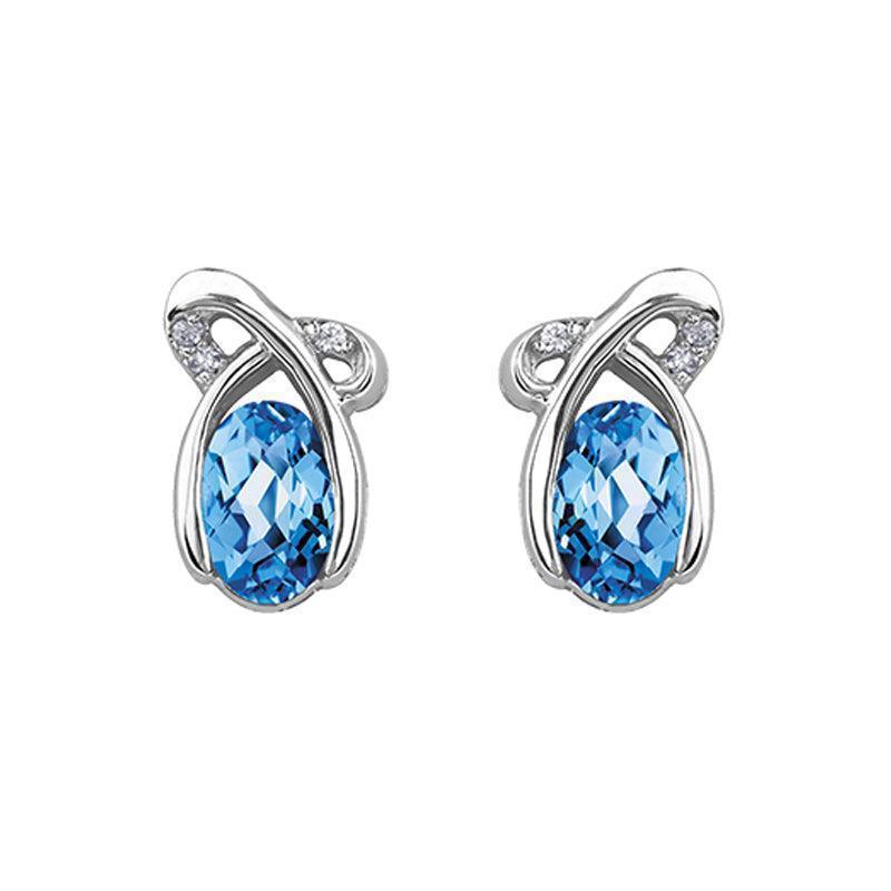 10K White Gold Blue Topaz and 0.02 TDW Diamond Oval Earrings