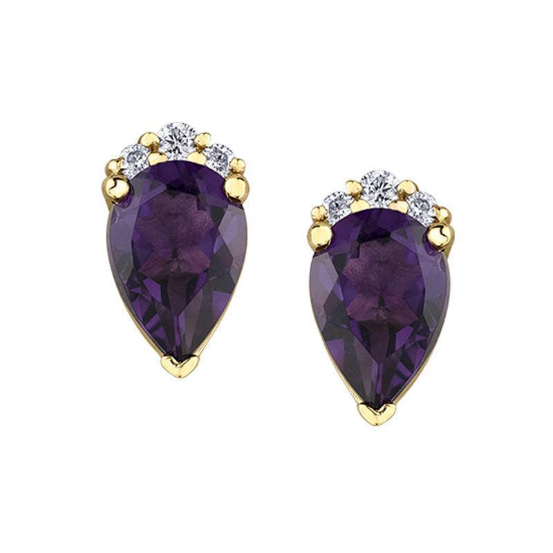 10K Yellow Gold 6X4MM Amethyst and Diamond Teardrop Earrings