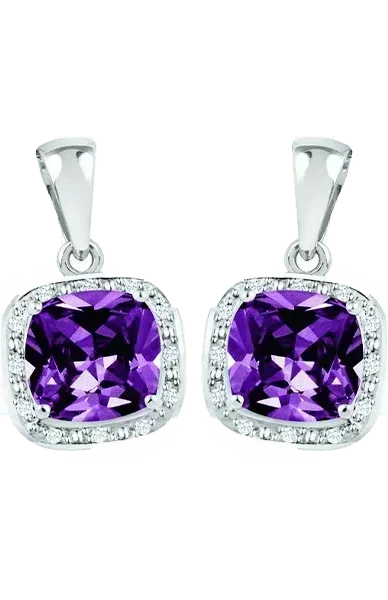 February Birthstone Earring with Diamond Accent set in Sterling Silver