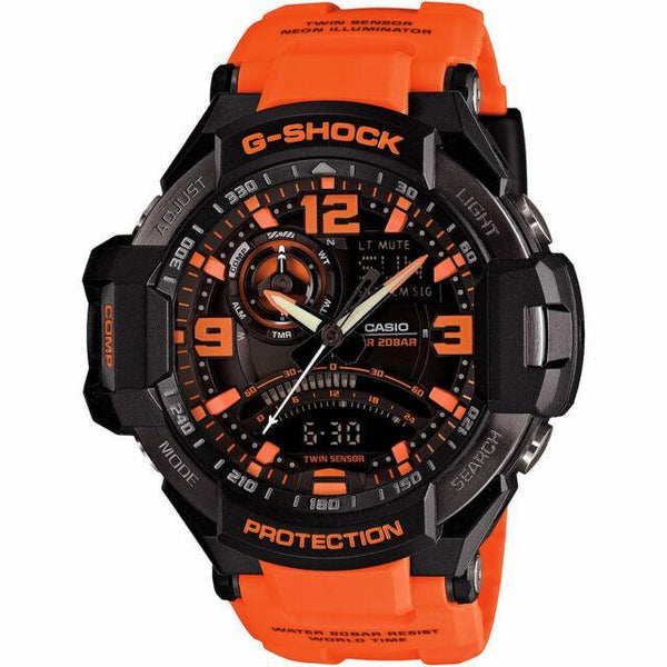 G Shock G Aviation Twin Sensor Black Orange Men s Watch GA1000 4A