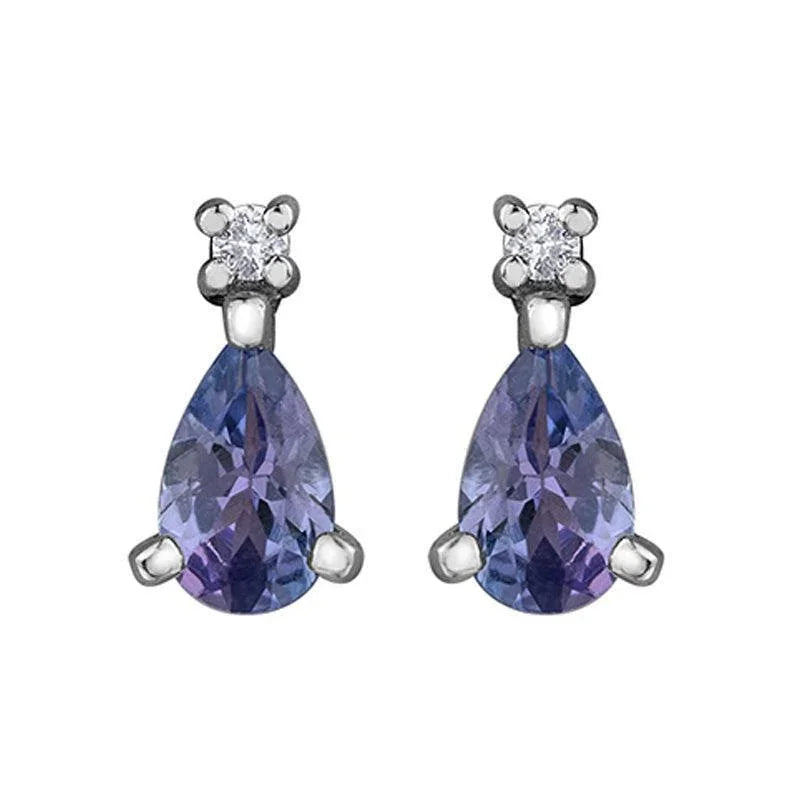 Diamond Infinity Teardrop and Tanzanite Gemstone Earrings in 10K White Gold